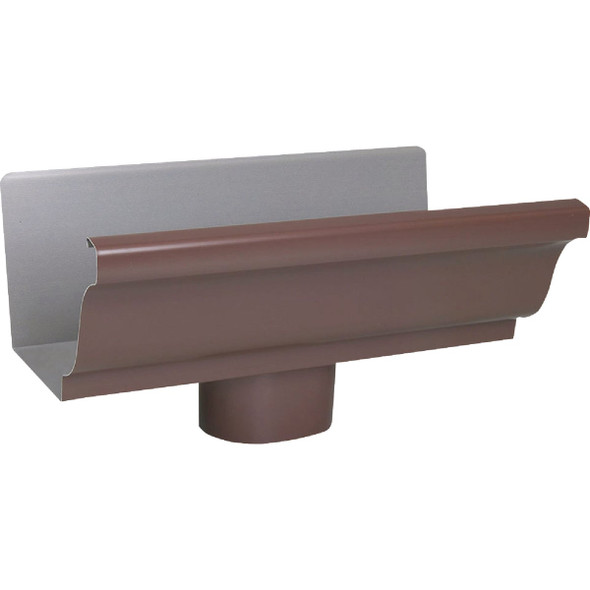 Amerimax 4 In. Galvanized Steel Brown K-Style Gutter End with Outlet 1901019