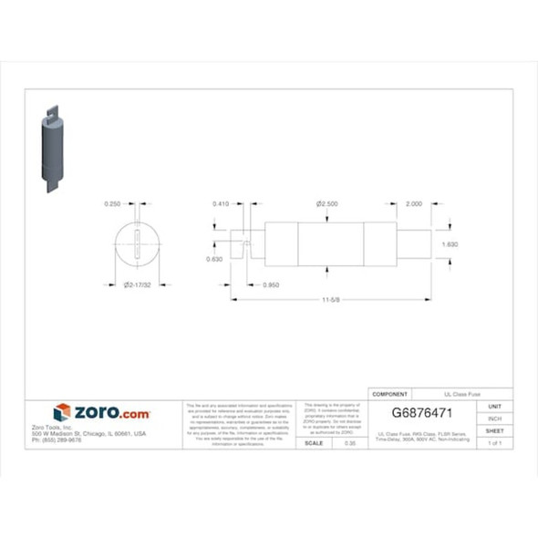 UL Class Fuse, RK5 Class, Time-Delay, 300A, 600V AC, Non-Indicating  FLSR300
