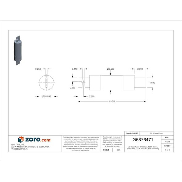 Littelfuse UL Class Fuse, RK5 Class, Time-Delay, 300A, 600V AC, Non-Indicating FLSR300
