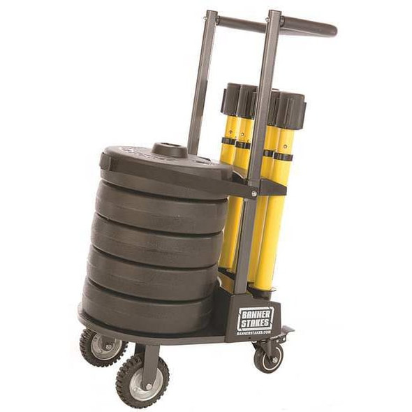 Banner Stakes Plus Barricade System,15ft. L,Yllw,Metal PL4078
