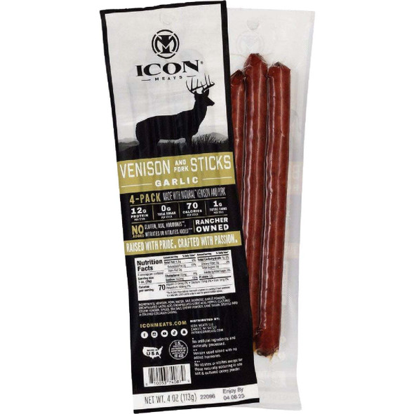 Icon 4 Oz. Garlic Venison Stick Jerky (4-Pack) 74087 Pack of 6