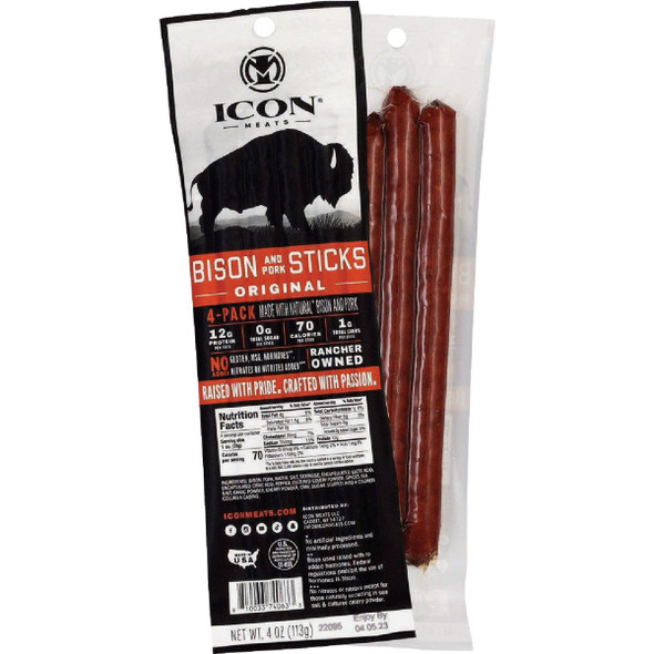Icon 4 Oz. Original Bison Stick Jerky (4-Pack) 74063 Pack of 6