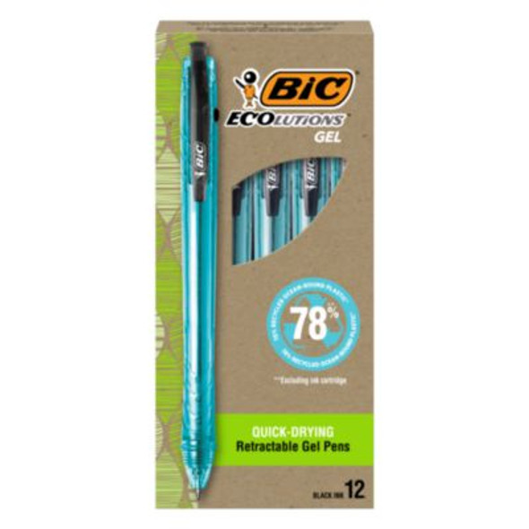 BIC® PEN,ECO,OCEA,GEL,12PK,BK RGLE11 BLK