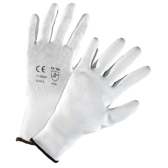 Coated Gloves, Polyurethane, Smooth, Palm, 4 Abrasion Level, White, L (9) 12 PK