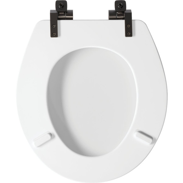 Bemis Mayfair Benton Round White Enameled Wood Slow Close Toilet Seat with Matte Black Hinge