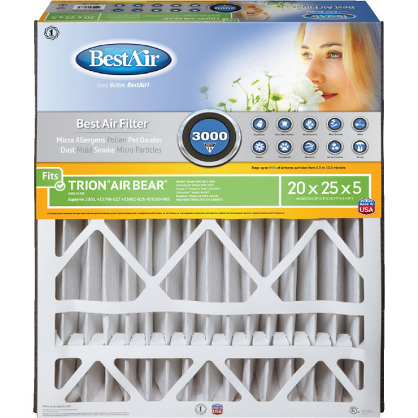 BestAir 20 In. x 25 In. x 5 In. Trion Air Bear MERV 13 Deep Pleat Furnace Filter BestAir 20 In. x 25 In. x 5 In. Trion Air Bear MERV 13 Deep Pleat Furnace Filter