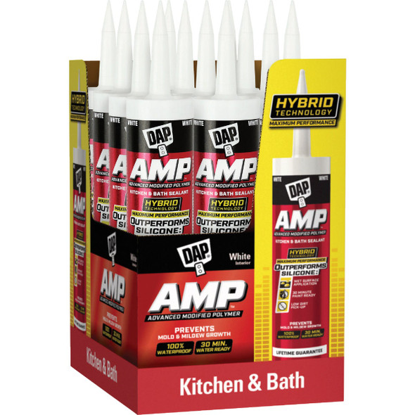 DAP AMP 9 Oz. Advanced Modified Polymer\nKitchen, Bath & Plumbing Sealant, White 7079800762 788125