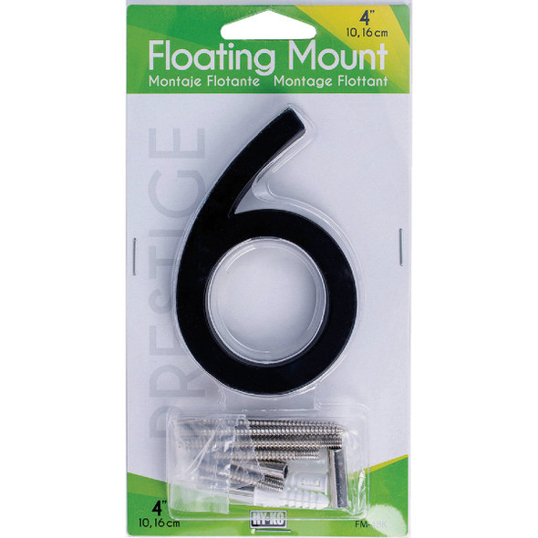 Hy-Ko 4 In. Black Floating Mount Number 6 FM-4BK/6
