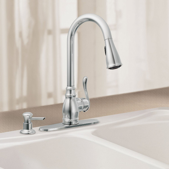 Moen Anabelle 1-Handle Lever Pull-Down Kitchen Faucet with Soap Dispenser, Chrome Moen Anabelle 1-Handle Lever Pull-Down Kitchen Faucet with Soap Dispenser, Chrome