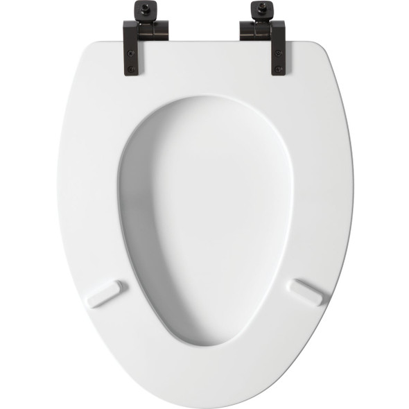 Bemis Mayfair Benton Elongated White Enameled Wood Slow Close Toilet Seat with Matte Black Hinge