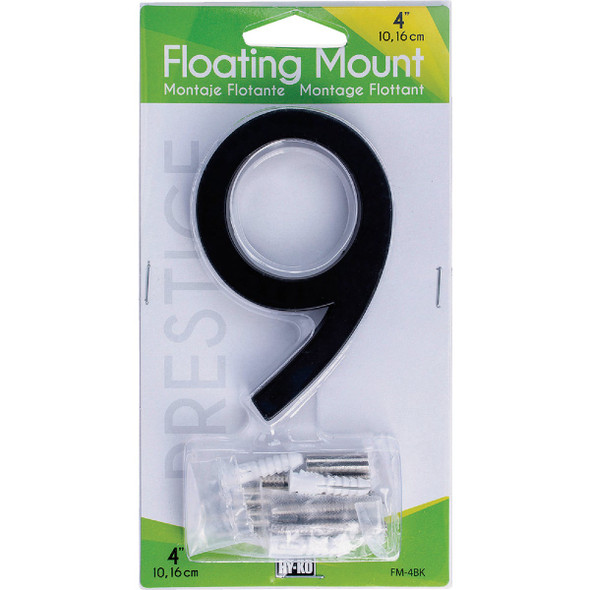 Hy-Ko 4 In. Black Floating Mount Number 9 FM-4BK/9 Hy-Ko 4 In. Black Floating Mount Number 9 FM-4BK/9