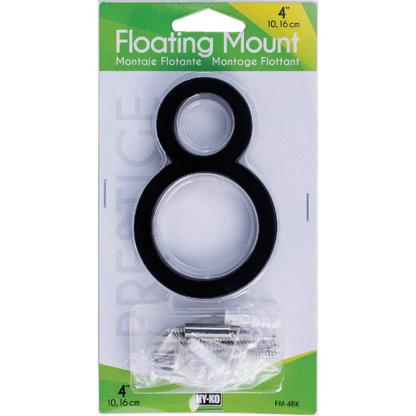 Hy-Ko 4 In. Black Floating Mount Number 8 FM-4BK/8