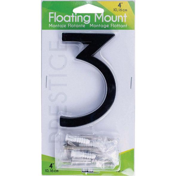Hy-Ko 4 In. Black Floating Mount Number 3 FM-4BK/3