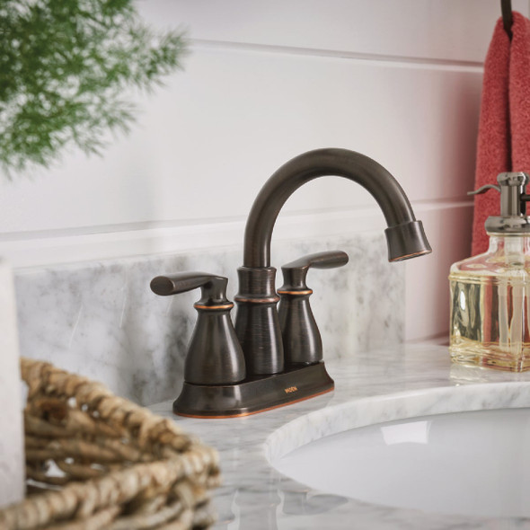 Moen Hilliard 2-Handle Lever Centerset High Arc Bathroom Faucet, Mediterranean Bronze Moen Hilliard 2-Handle Lever Centerset High Arc Bathroom Faucet, Mediterranean Bronze