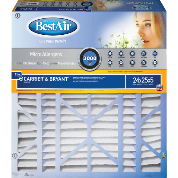 BestAir 24 In. x 25 In. x 5 In. Carrier/Bryant MERV 13 Deep Pleat Furnace Filter