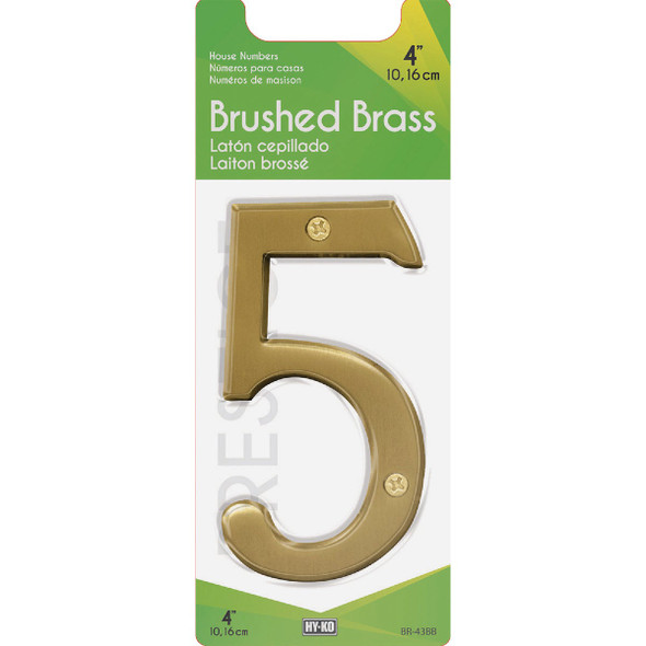Hy-Ko 4 In. Brushed Brass Number 5 Hy-Ko 4 In. Brushed Brass Number 5