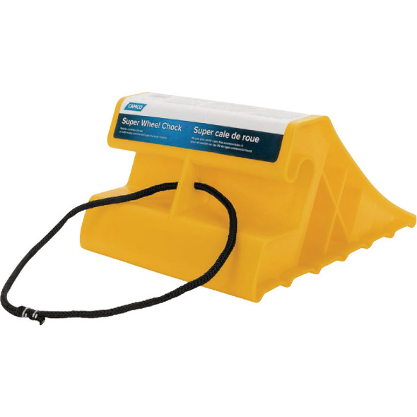 Camco Yellow Plastic RV Super Wheel Chock with Rope 44475
