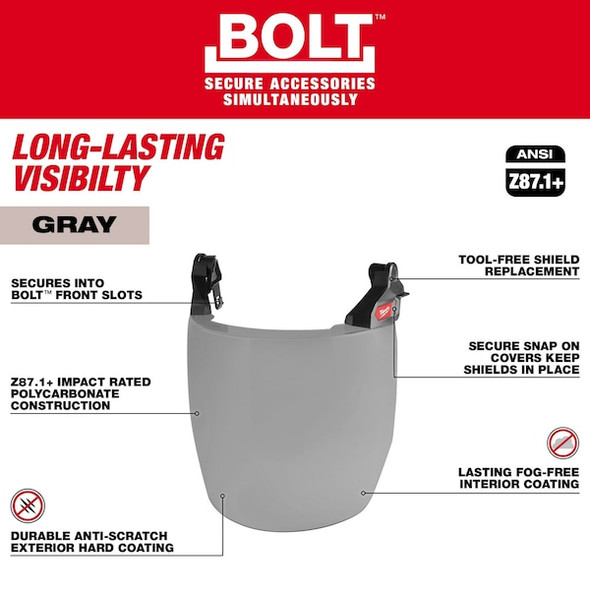 Milwaukee Tool FaceShield,AntiFog,ScrtchRsistant,Gry,PC 48-73-1426