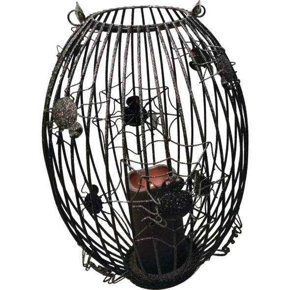 15.16 In. H. LED Lantern with Spiders Halloween Decoration HC8037069DIB