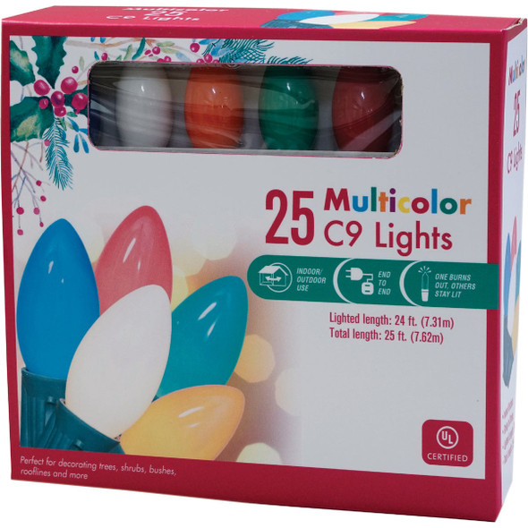 Ceramic Multi 25-Bulb C9 Incandescent String Light Set with Green Wire