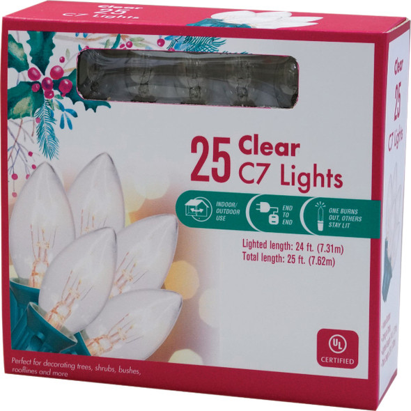 Clear 25-Bulb C7 Incandescent String Light Set with Green Wire