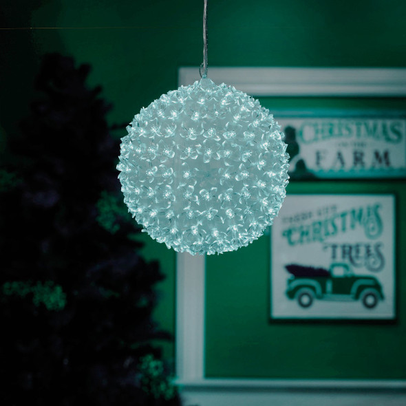 Alpine 8 In. Twinkling Cool White LED Sphere Christmas Ornament Alpine 8 In. Twinkling Cool White LED Sphere Christmas Ornament