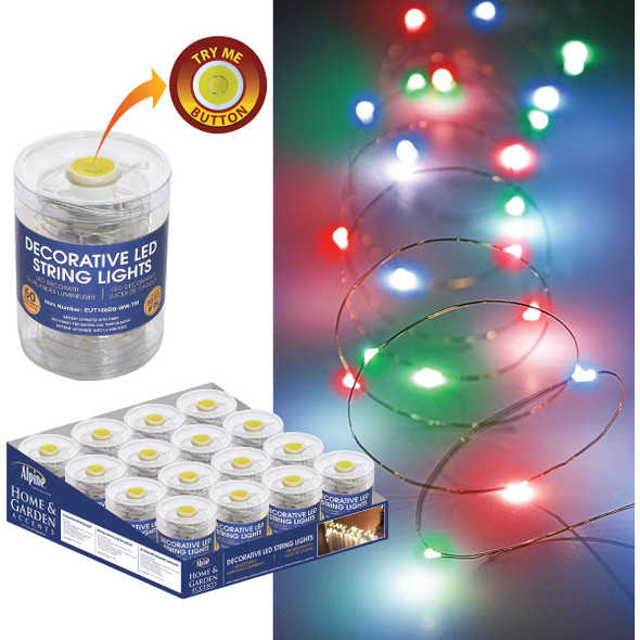 Alpine Various Color 60-Bulb LED Battery Operated String Light Set EUT165ABB-TM