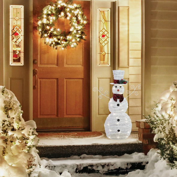 Alpine 29 In. Warm White LED White Mesh Snowman Lighted Decoration with Bowtie Alpine 29 In. Warm White LED White Mesh Snowman Lighted Decoration with Bowtie