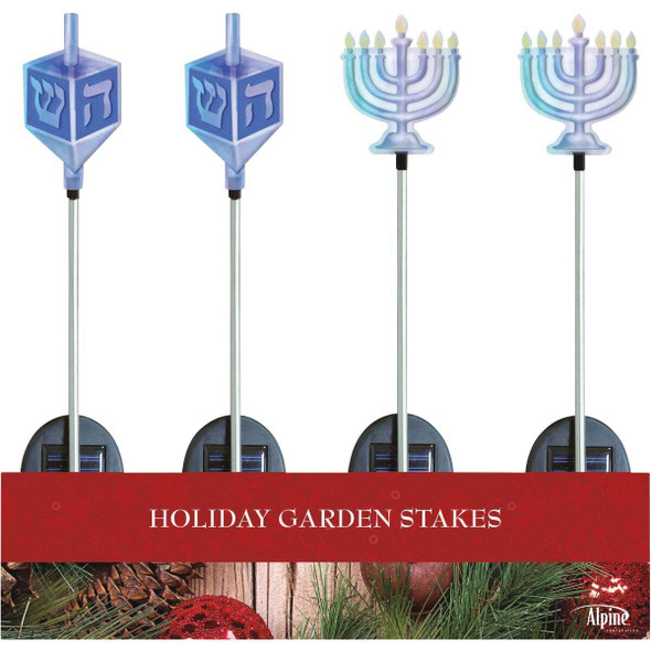 Alpine Solar Iridescent Menorah/Dreidel Stake -Asst'd Tray Pk of 20 Pack of 20
