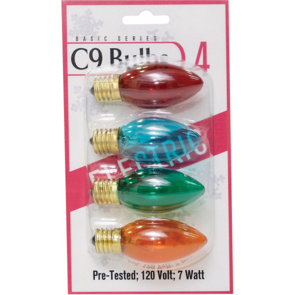 C9 Multi-Color Transparent 120V Replacement Light Bulb (4-Pack)