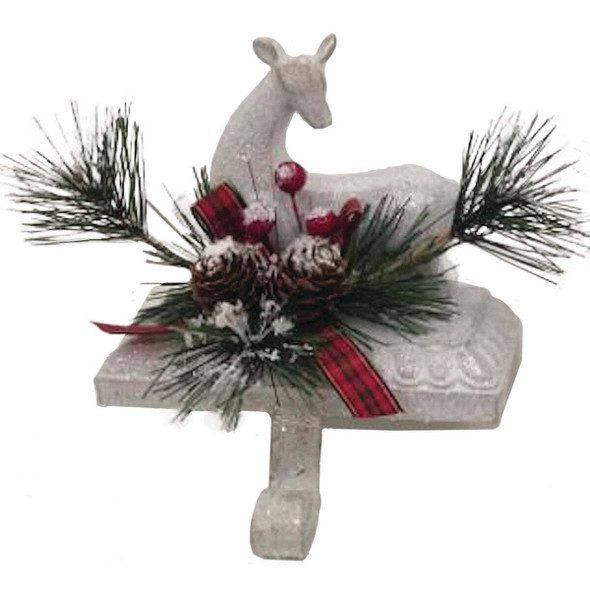1-Stocking White Resin Mantle Sitting Deer Stocking Holder XN6060628RD