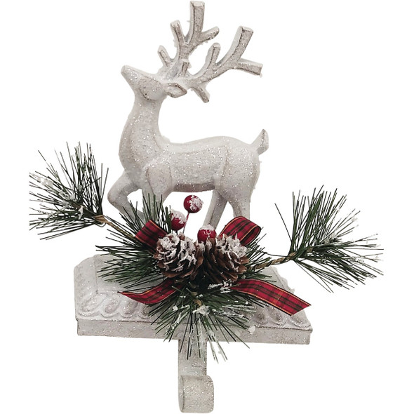 1-Stocking White Resin Mantle Standing Deer Stocking Holder XN6060628DIB