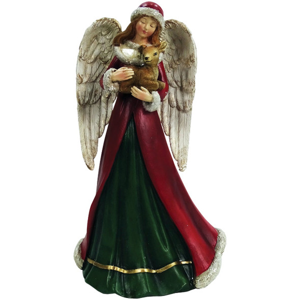 Alpine 10 In. Polystone Garden Angel Statue with Fawn DUZ128