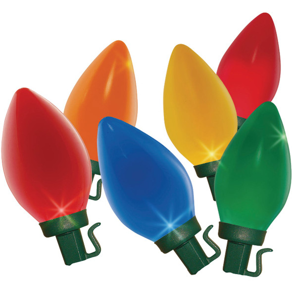 Super Bright Ceramic Multi 25-Bulb C7 LED String Light Set with Green Wire