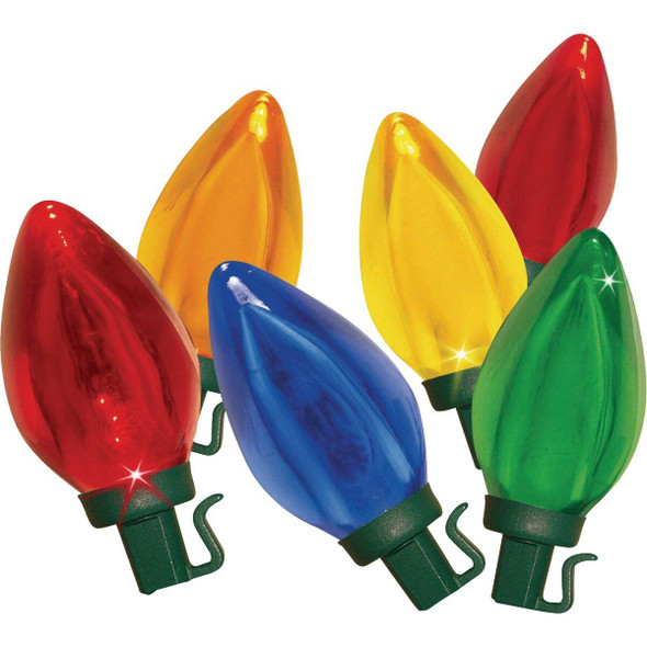 Super Bright Transparent Multi 25-Bulb C7 LED String Light Set with Green Wire