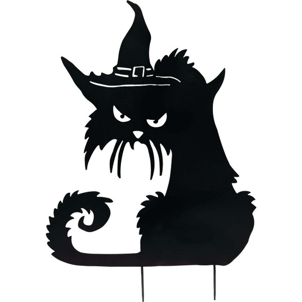 35.59 In. Metal Alley Cat with Witch's Hat Halloween Yard Stake HC8037050DIB