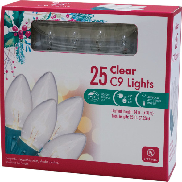 Clear 25-Bulb C9 Incandescent String Light Set with Green Wire