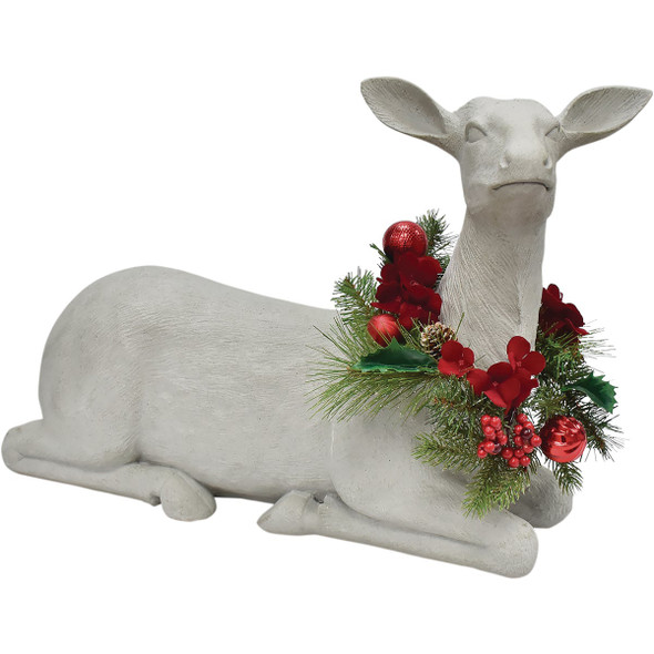 15.5 In. White Sitting Doe with Removeable Floral Wreath XN200483RD1