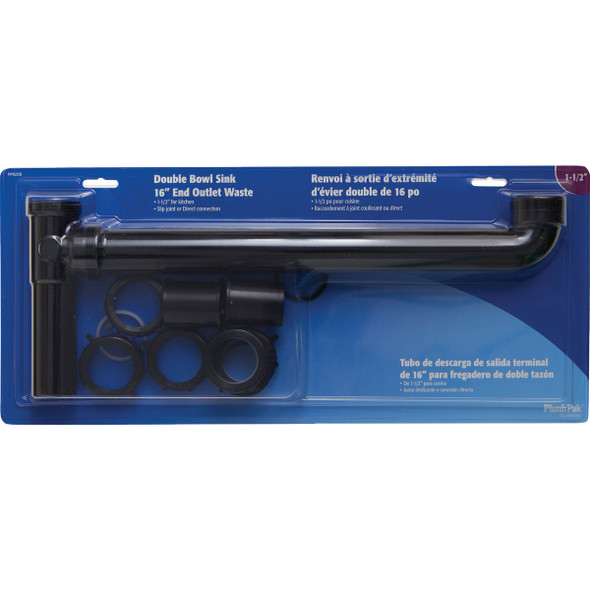 Plumb Pak 1-1/2 In. x 16 In. Black Plastic End Outlet Waste