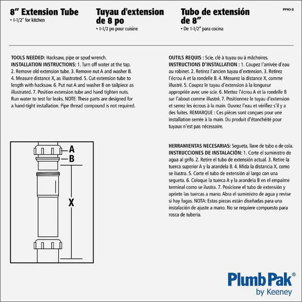 Plumb Pak 1-1-2 In. x 8 In. Black Plastic Slip-Joint Extension Tube PP40-8B 462692