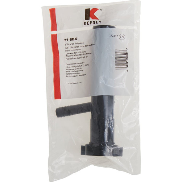 Keeney 1-1-2 In. x 8 In. Black Plastic Slip Joint Dishwasher Tailpiece 31-8BK 472844