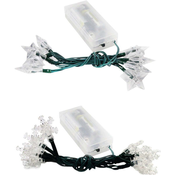 Alpine 10-Bulb LED Star & Snowflake Battery Operated Light Set Pack of 36