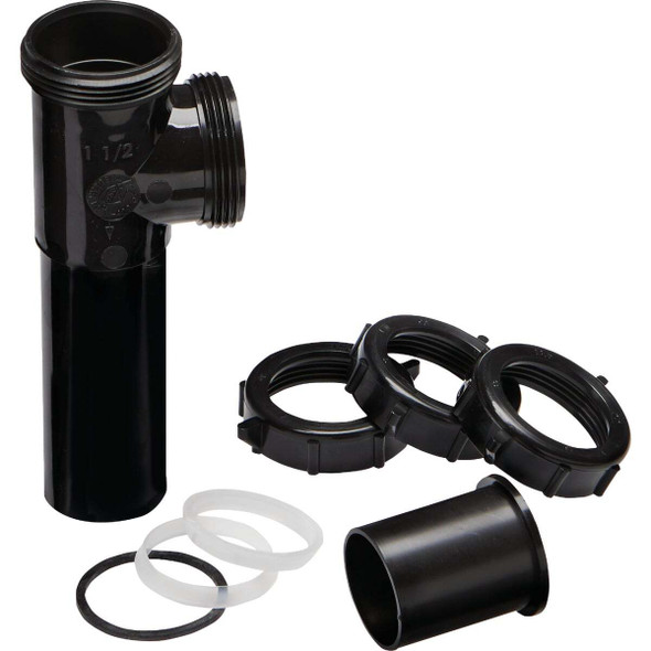 Keeney 1-1/2 In. x 7-1/2 In. Black Plastic End Outlet Tee 66-8BK