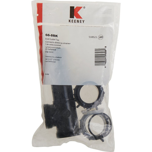 Keeney 1-1-2 In. x 7-1-2 In. Black Plastic End Outlet Tee 66-8BK 443213