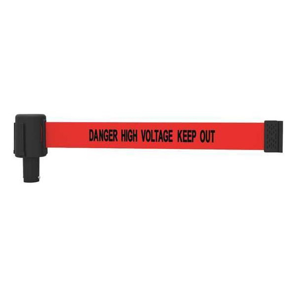 Banner Stakes Retractable Belt Barrier, Red, 15 ft Length, Danger High Voltage Keep Out PL4115