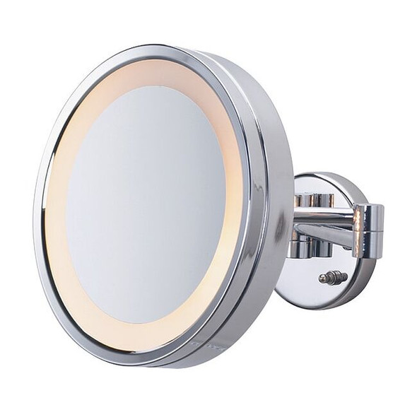 Lighted Makeup Mirror, 11 in W, 10 in H, 120 V AC, Chrome, Wall