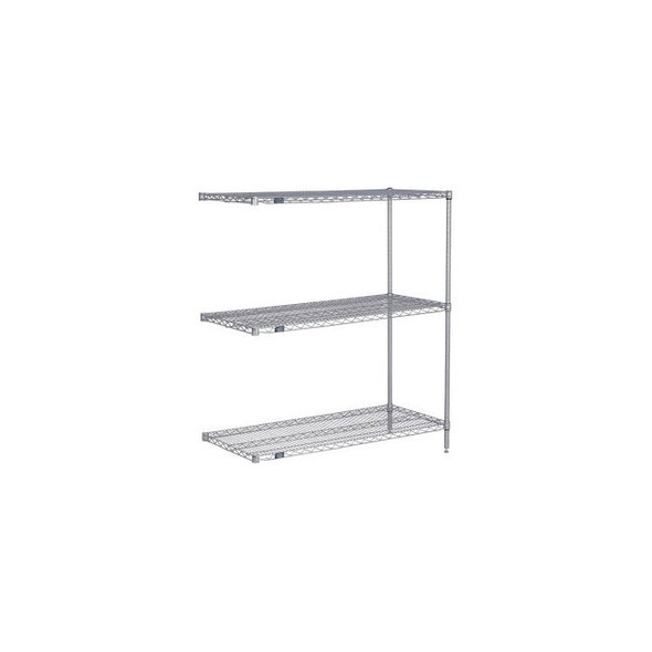 Nexel 3 Shelf Nexelate Silver Epoxy Wire Shelving Unit Add On 36""W x 21""D x 54