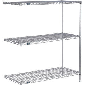 Nexel 3 Shelf Nexelate Silver Epoxy Wire Shelving Unit Add On 36""W x 18""D x 54