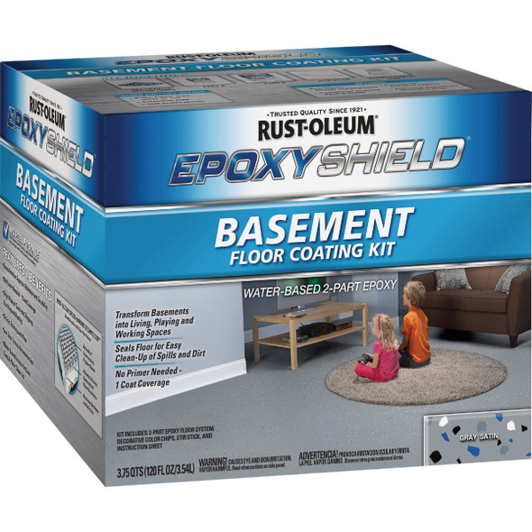 Rust-Oleum Epoxyshield 120 Oz. Satin Gray Basement Floor Coating Kit 391282