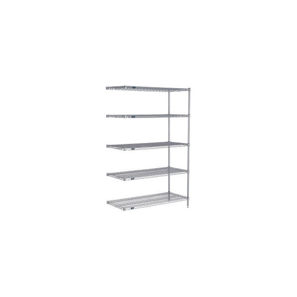 Nexel 5 Shelf Nexelate Silver Epoxy Wire Shelving Unit Add On 60""W x 24""D x 63